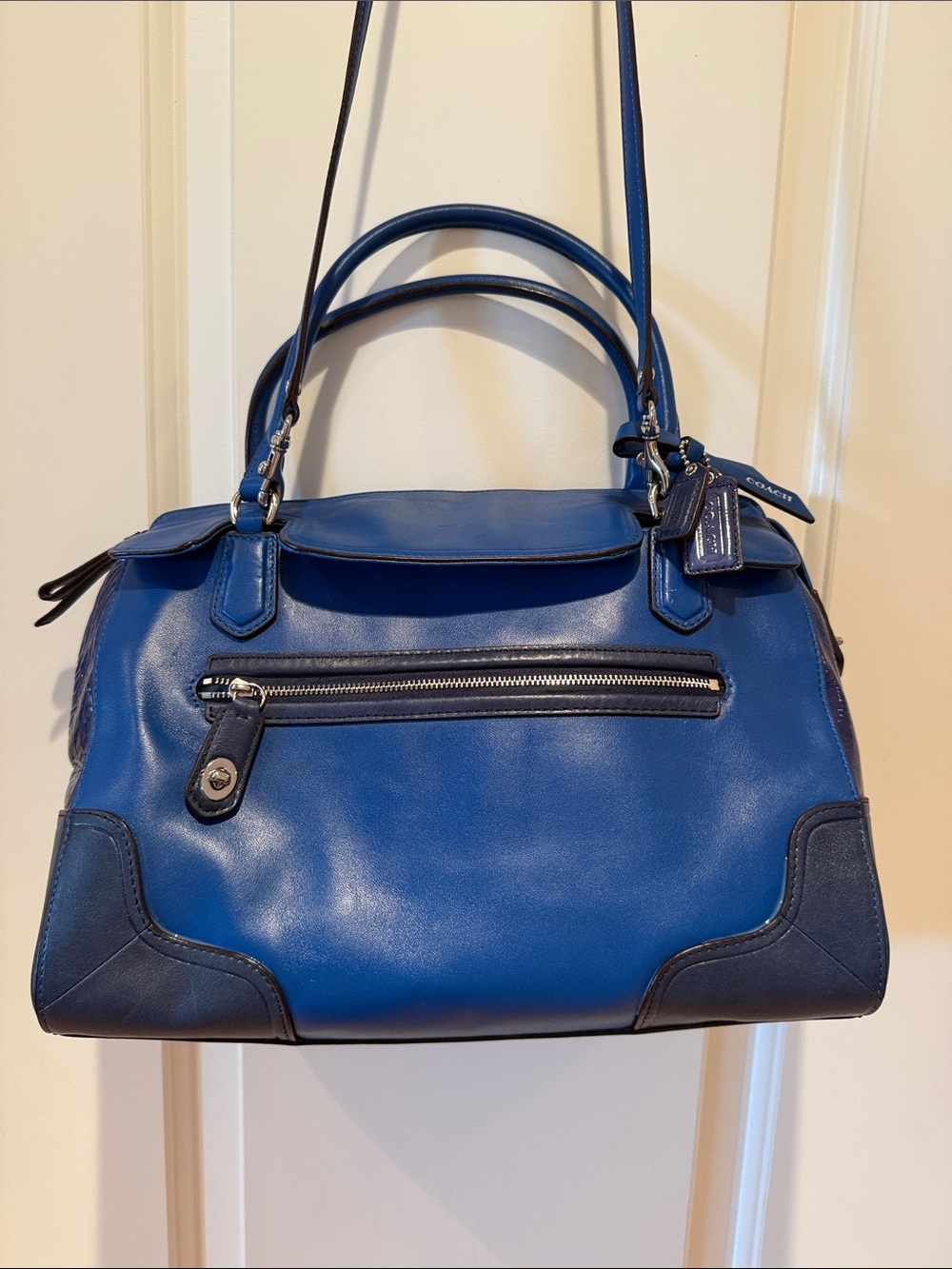 Coach Blue Leather Satchel Tote Bag + Dust Bag Included